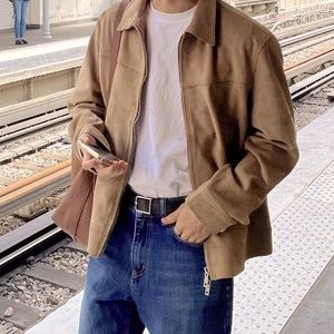 Brandini Tan Suede Leather Vintage Zip Up Jacket